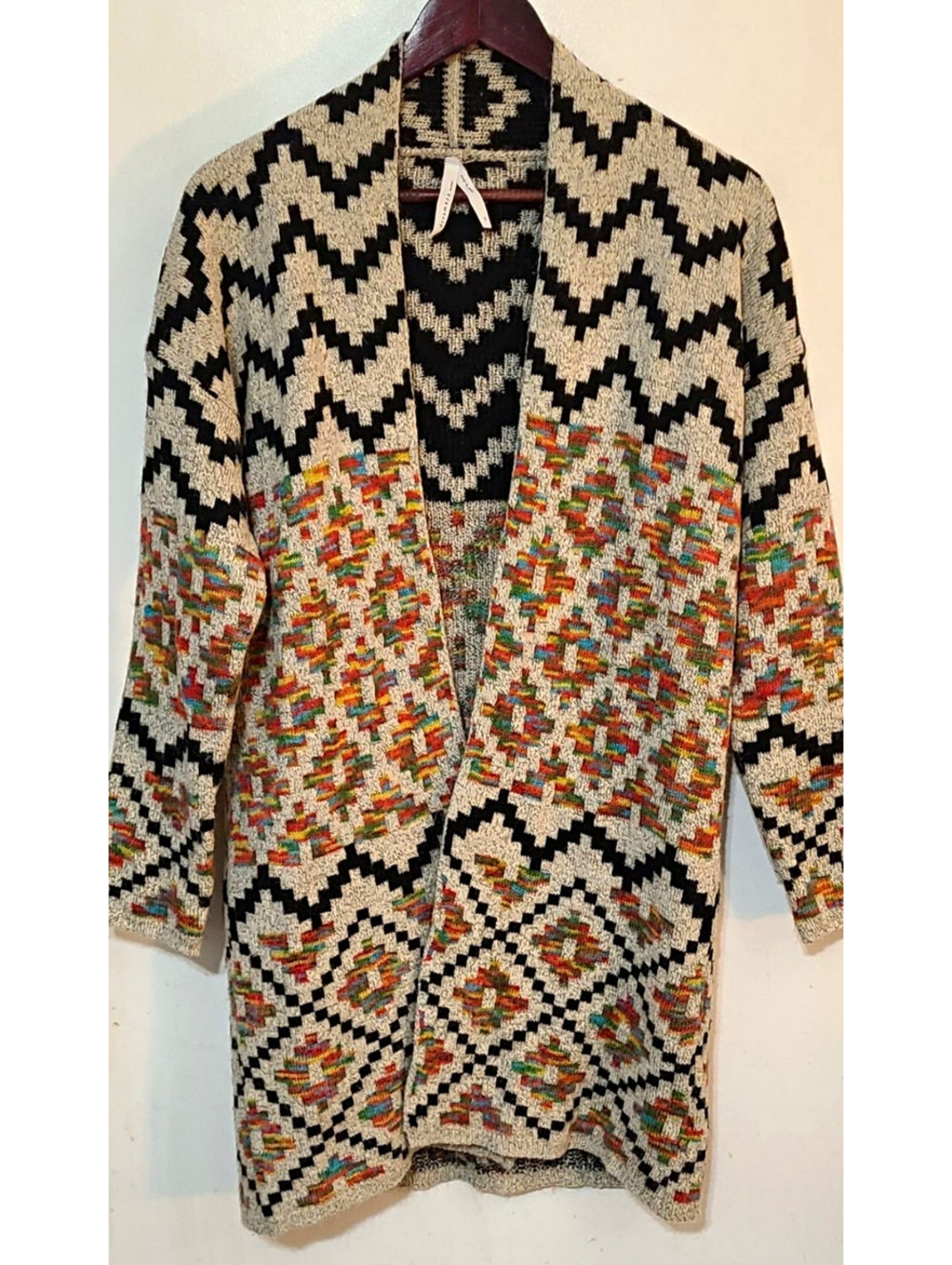Soutwestern Cowgirl Geometric Knit Open Front Rodeo Cardi Sweater M Cowgirl Luxe